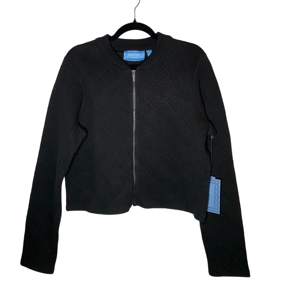 NWT - Vera Wang Black Quilted Zip-Up - Women's Large
